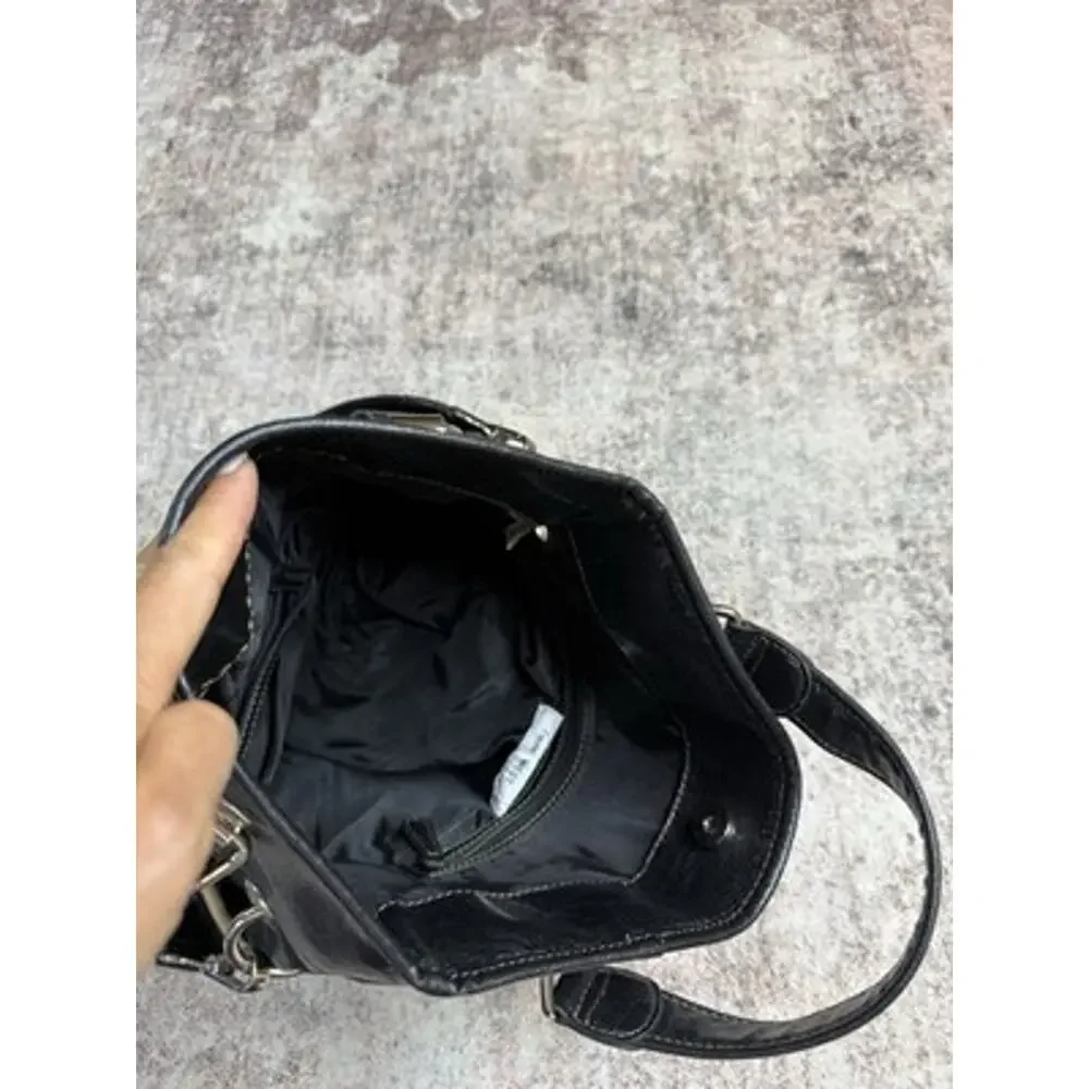 VTG Y2K Nine West Black Faux Leather Utility Tote Bag Gorpcore Canvas Cargo EUC